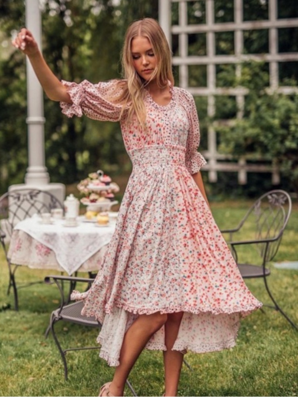 JessaKae Blush Floral High-Low Tea Dress